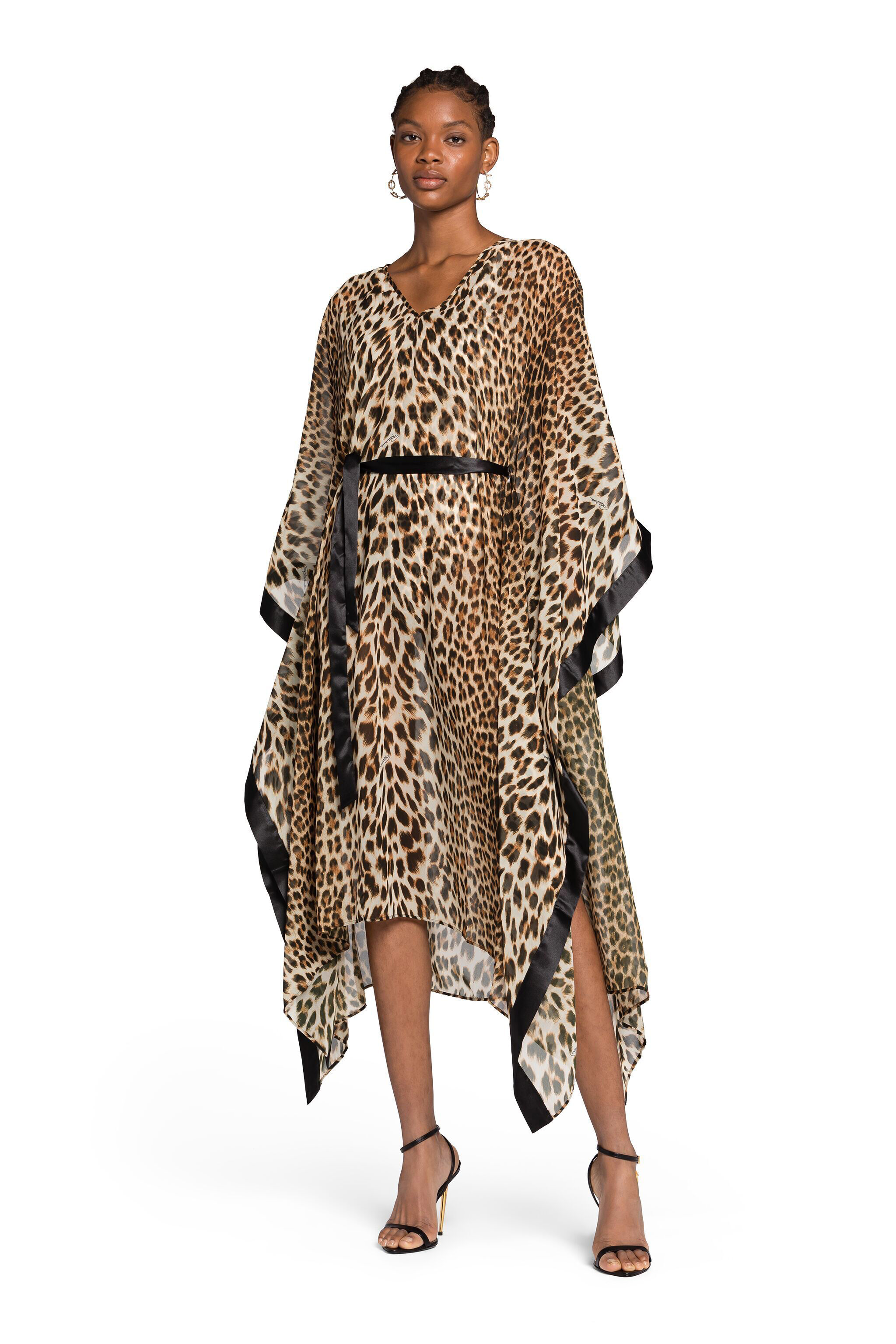 Roberto Cavalli　フード付きシルク カフタン　チュニック Leopard-Print Kaftan Dress in CHEETAH for Women | Roberto Cavalli®