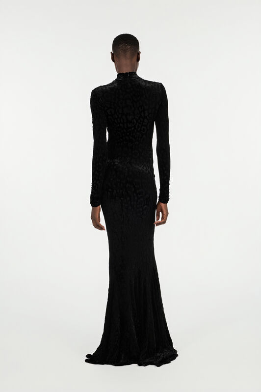 RC Long Black Dress With Jaguar Skin Pattern Black VWT155-CJ003