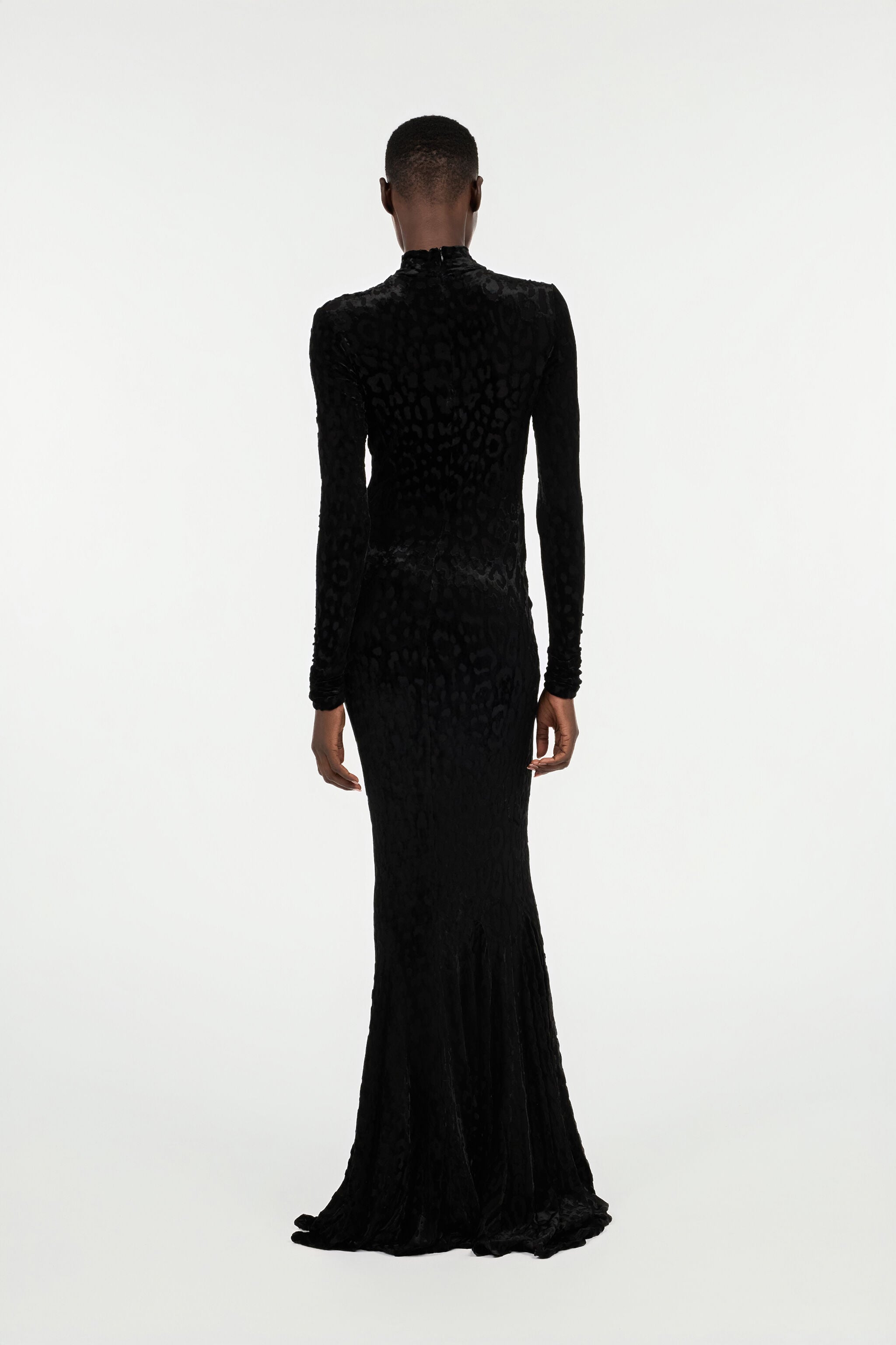 RC Long Black Dress With Jaguar Skin Pattern Black VWT155-CJ003