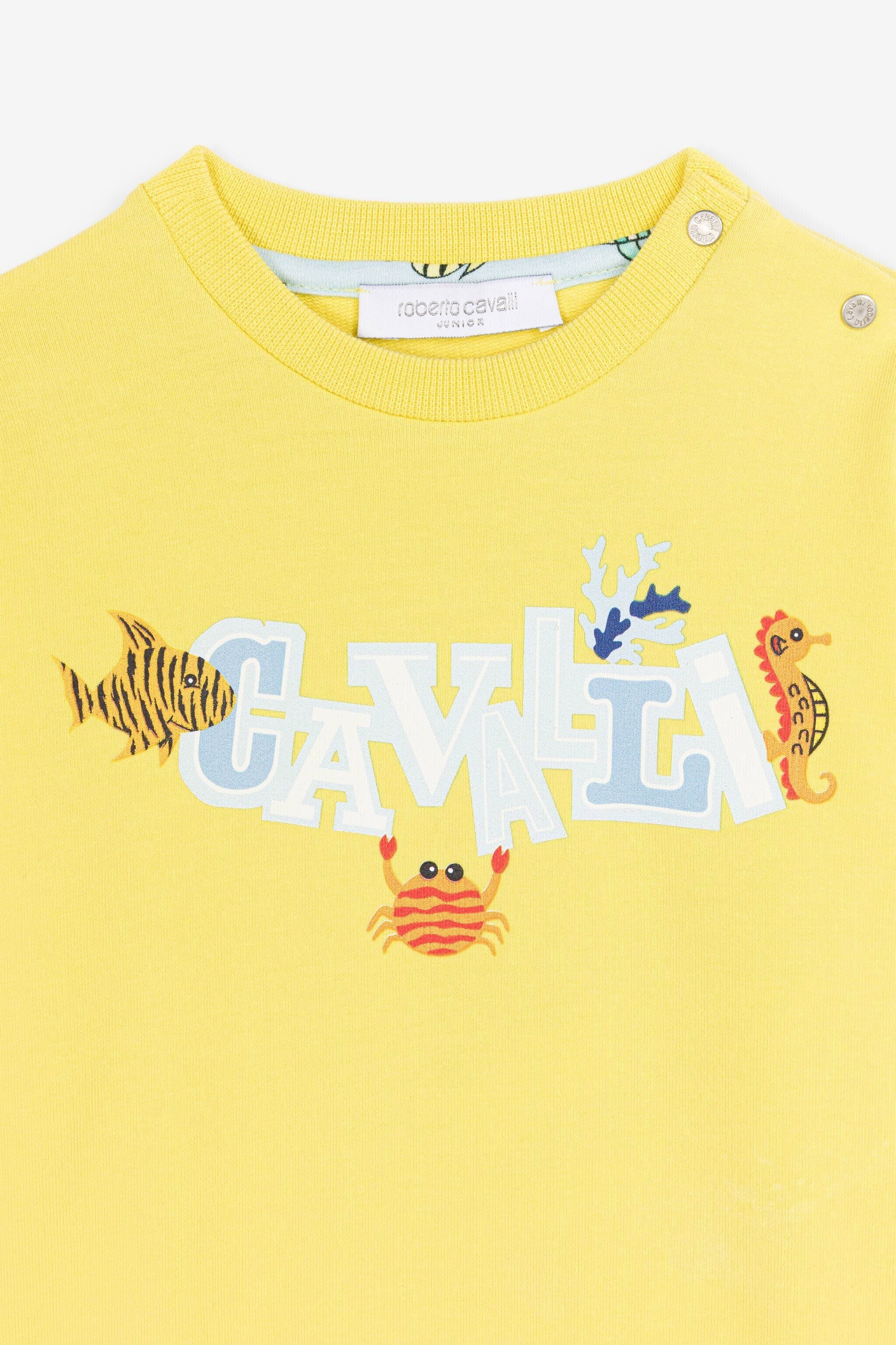 JU Graphic-print crew-neck sweatshirt JU Graphic-print crew-neck sweatshirt Yellow QJT936-CF050