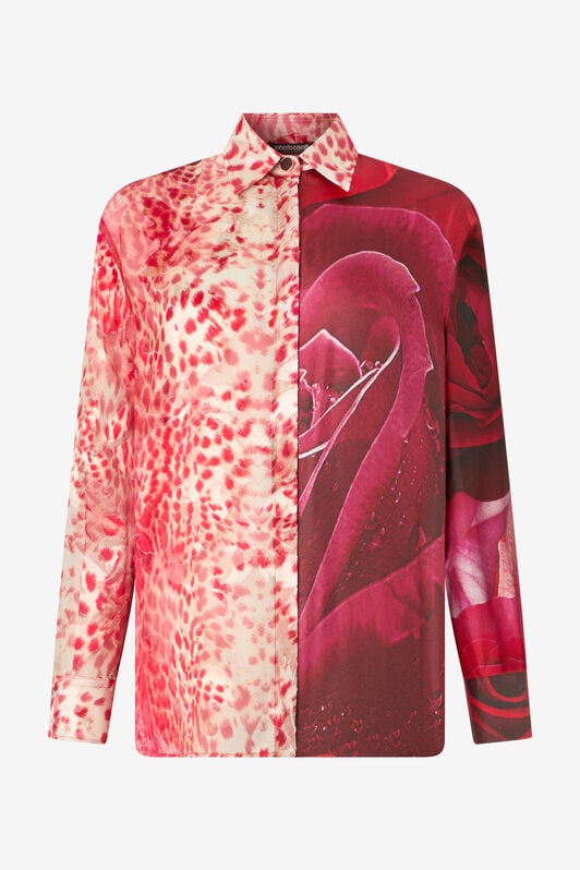 RC Chemise À Imprimé Jaguar Skin Et Roses RC Chemise À Imprimé Jaguar Skin Et Roses Rouge UKT704-4QN48