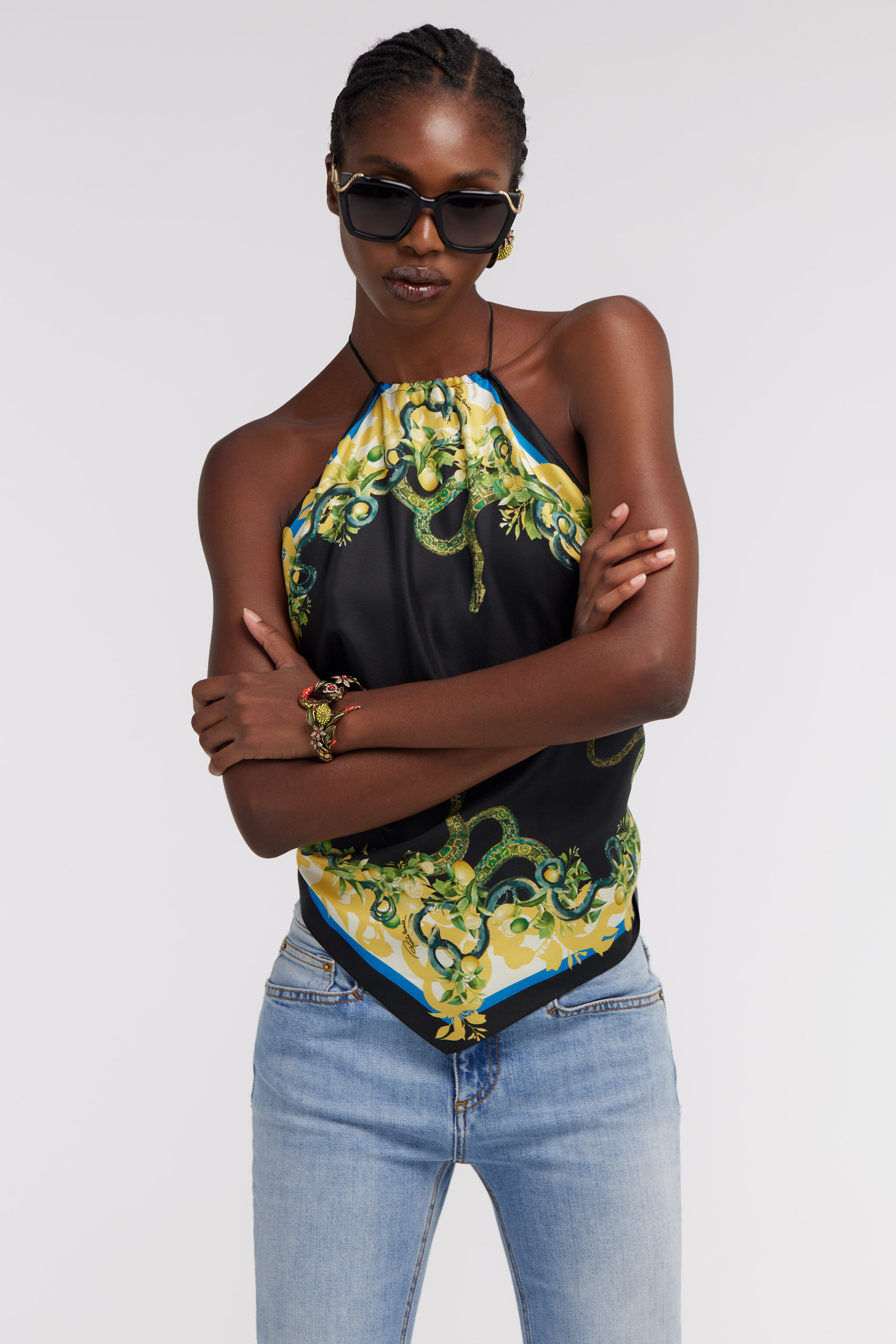 Snake print top in Black for Women | Roberto Cavalli®