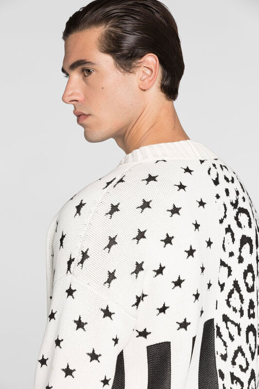 RC Animal jacquard V-neck cardigan Black/White QRM614-MG005