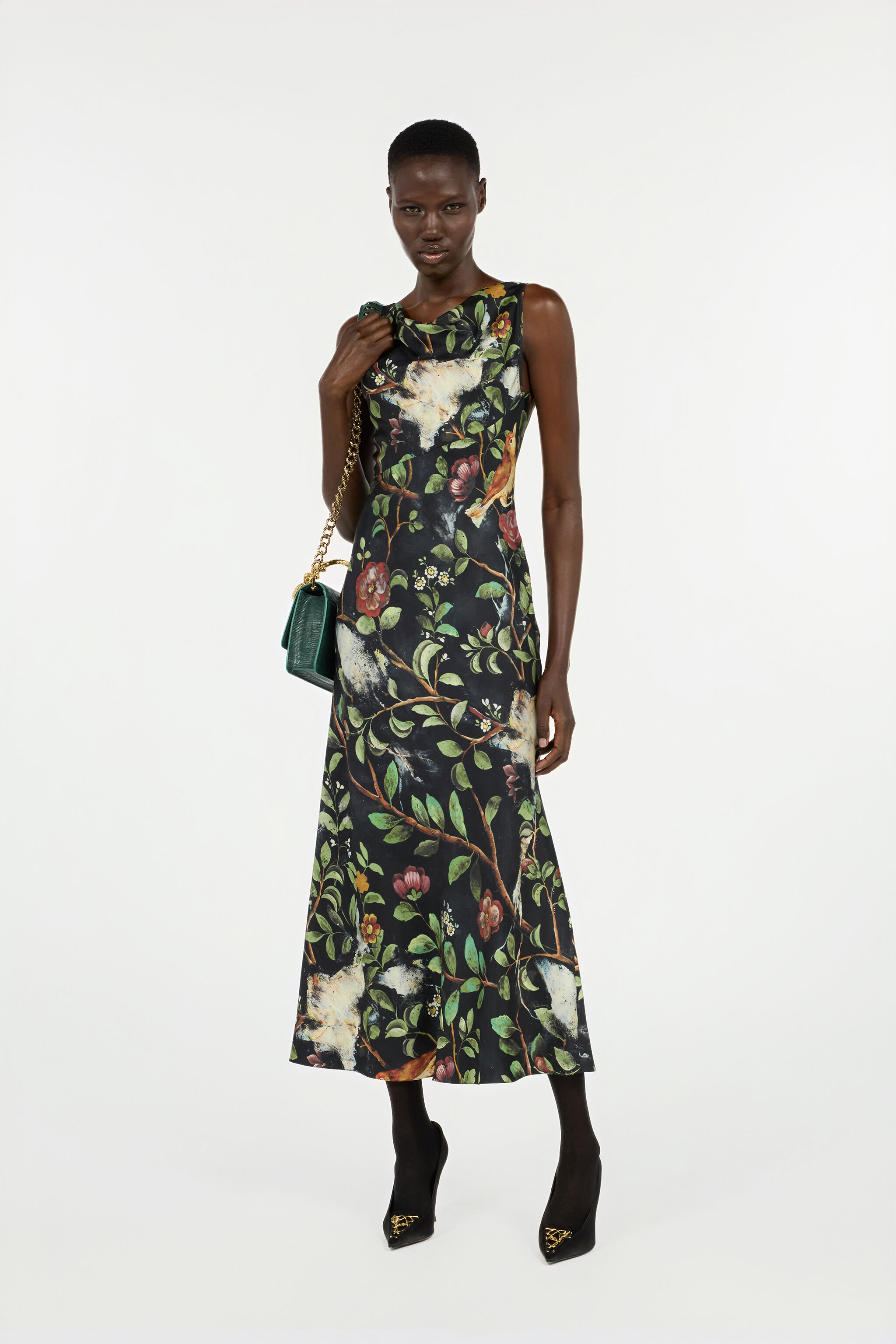 RC Kleid aus Seidentwill mit Pompei-Garden-Print RC Kleid aus Seidentwill mit Pompei-Garden-Print Schwarz VWT102-OZQ69