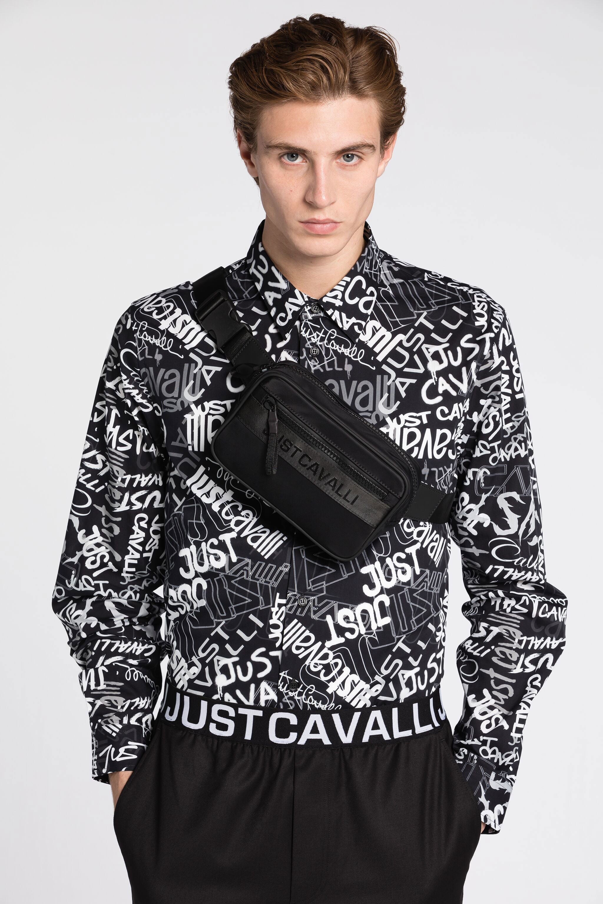 JC Just Cavalli Logo-Appliqué Belt Bag JC Just Cavalli Logo-Appliqué Belt Bag BLACK Q62343-Q1246