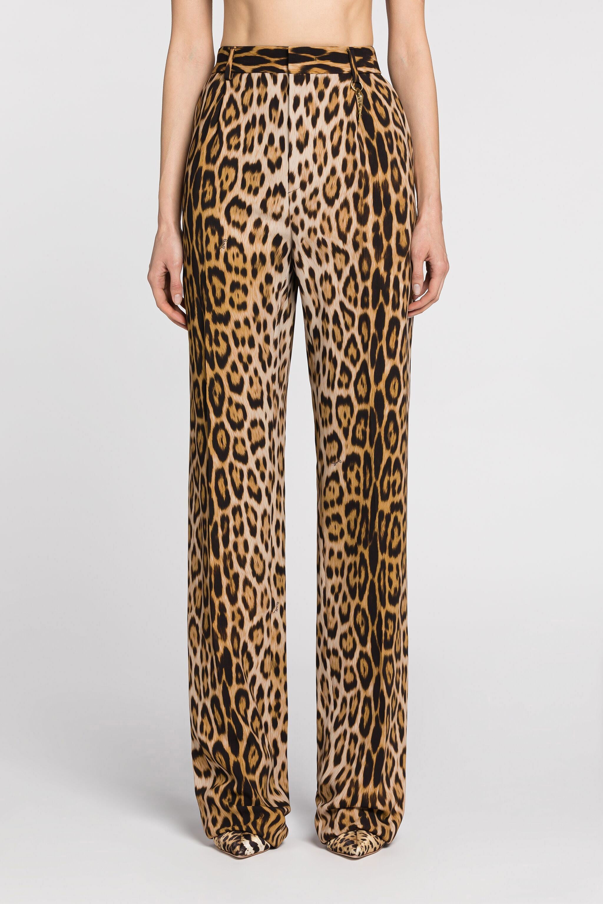 RC Leopard-print straight-leg trousers Light Brown QKT220-7OF53