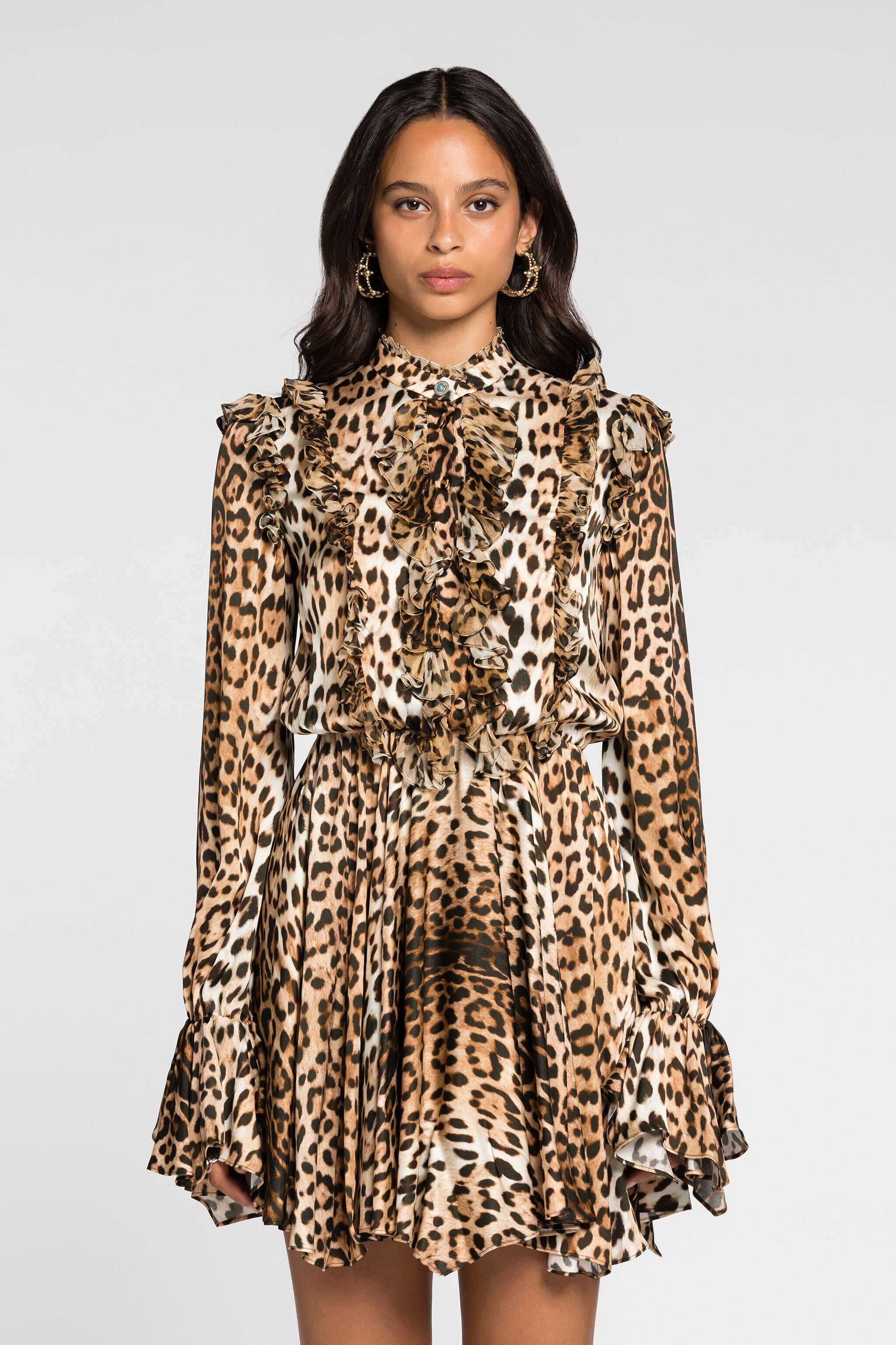 RC Ruffled-detail leopard-print dress RC Ruffled-detail leopard-print dress Light Brown RKT107-SZH26