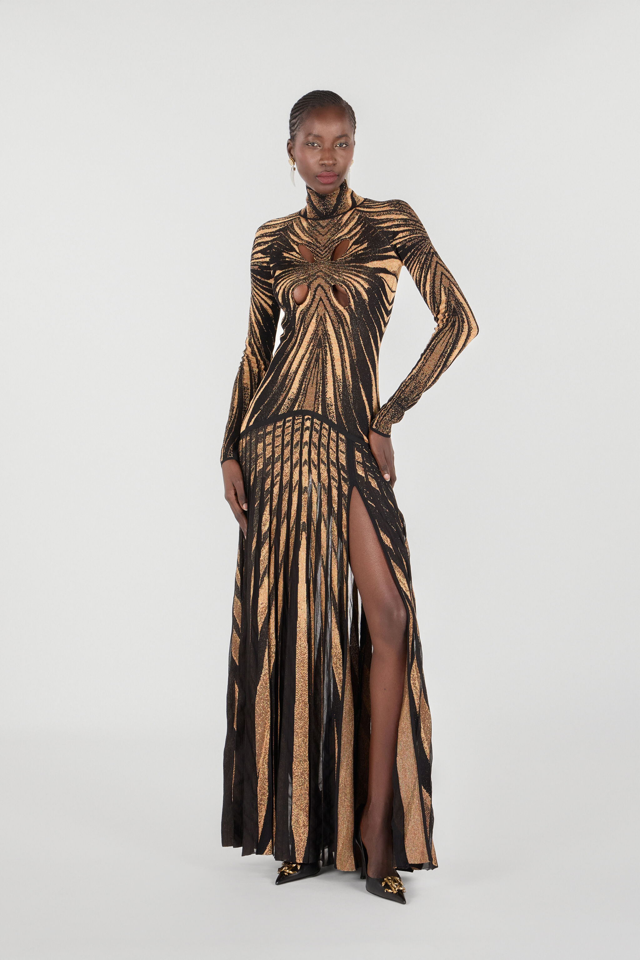RC Ray of Gold print knit dress Gold RWM102-MI150