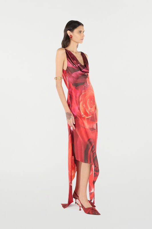 RC Dress With Asymmetric Skirt And Rose Print RC Dress With Asymmetric Skirt And Rose Print Red UKT116-RYN48