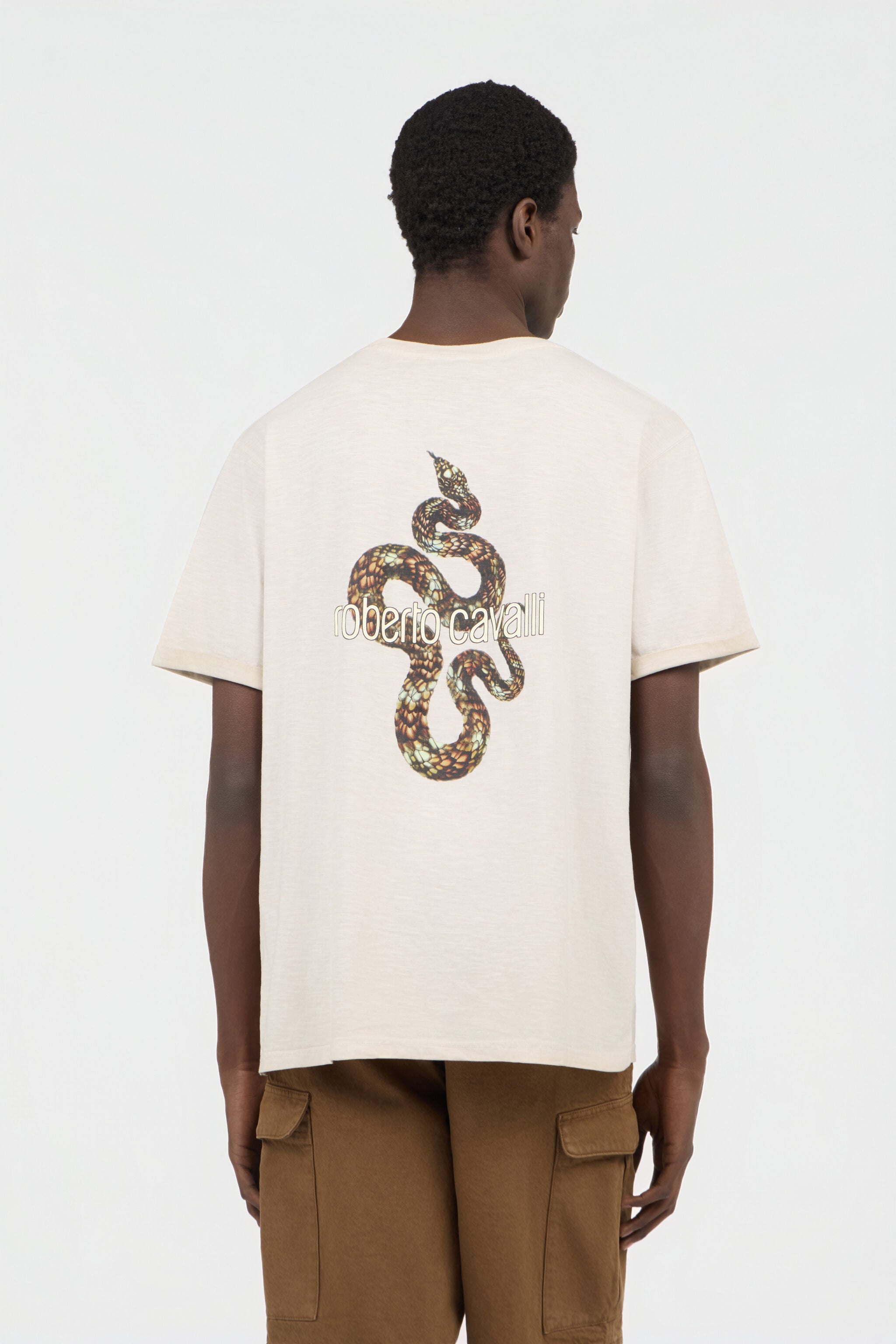 RC Beige T-Shirt with Back Snake Print RC Beige T-Shirt with Back Snake Print WHITE SOT60B-JD005