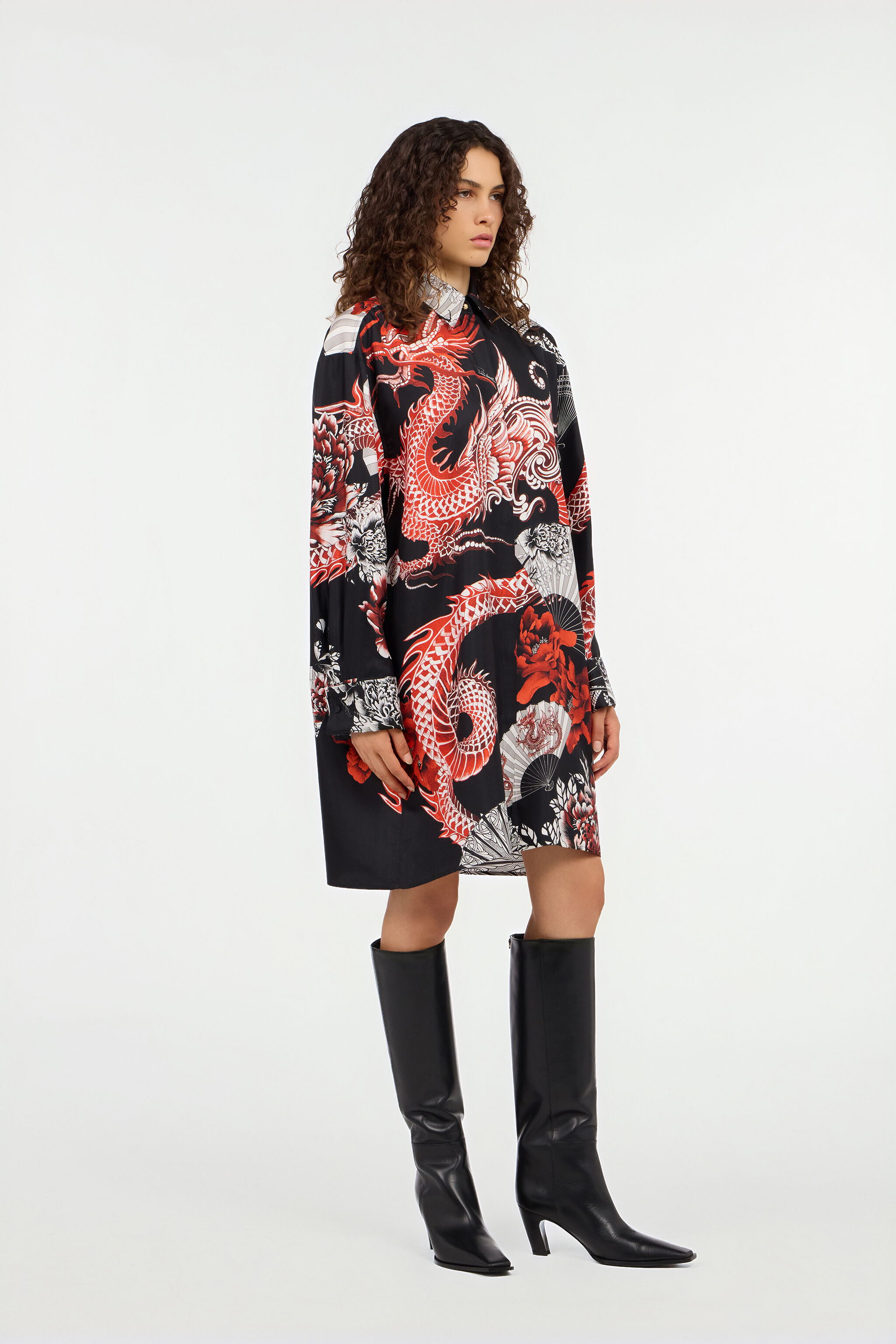 RC Short dress black with red and white dragon print RC Short dress black with red and white dragon print NERO/BIANCO/ROSSO VQT160-OZP75