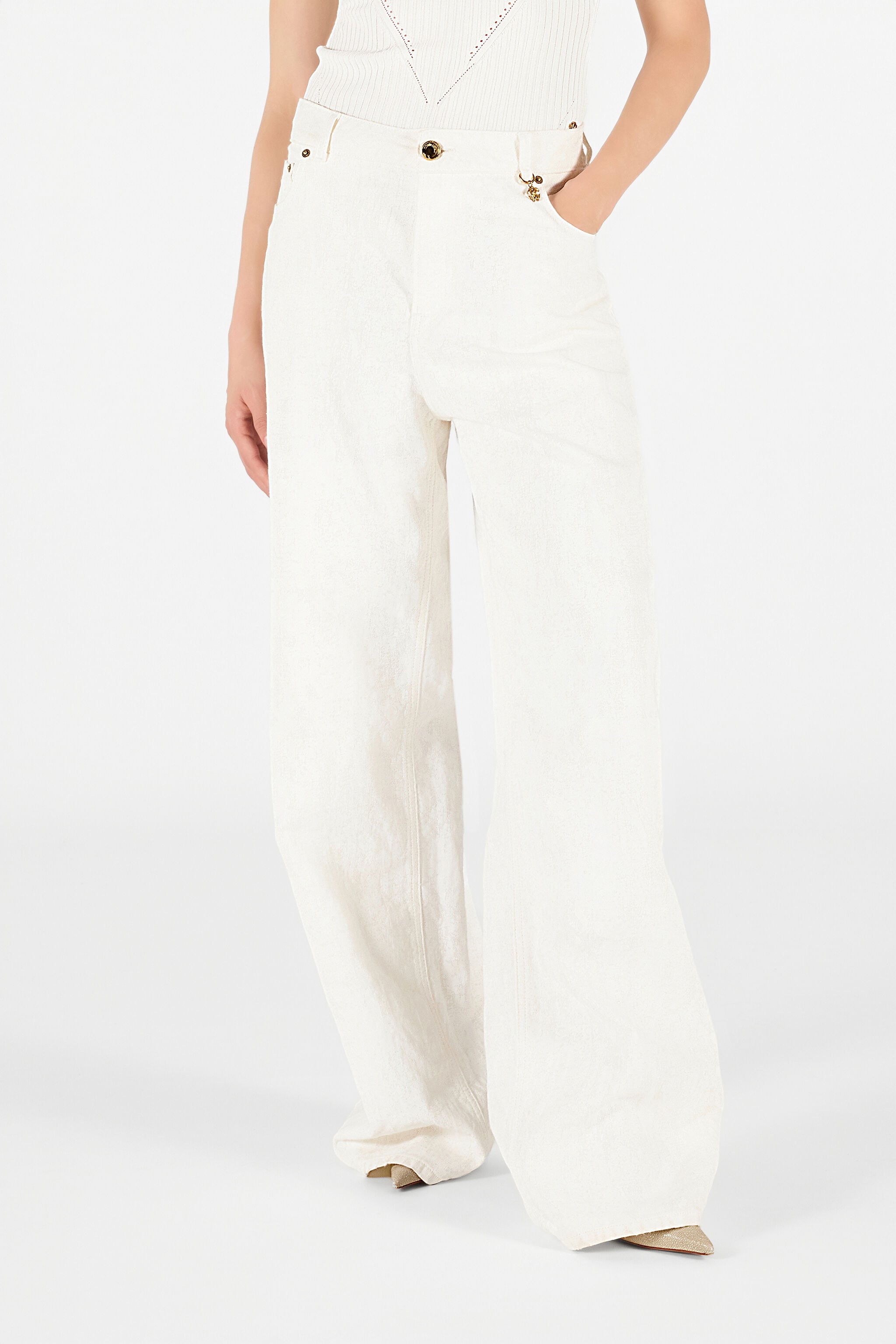 RC Wall Print Wide Leg Trousers RC Wall Print Wide Leg Trousers White UWT207-LG016