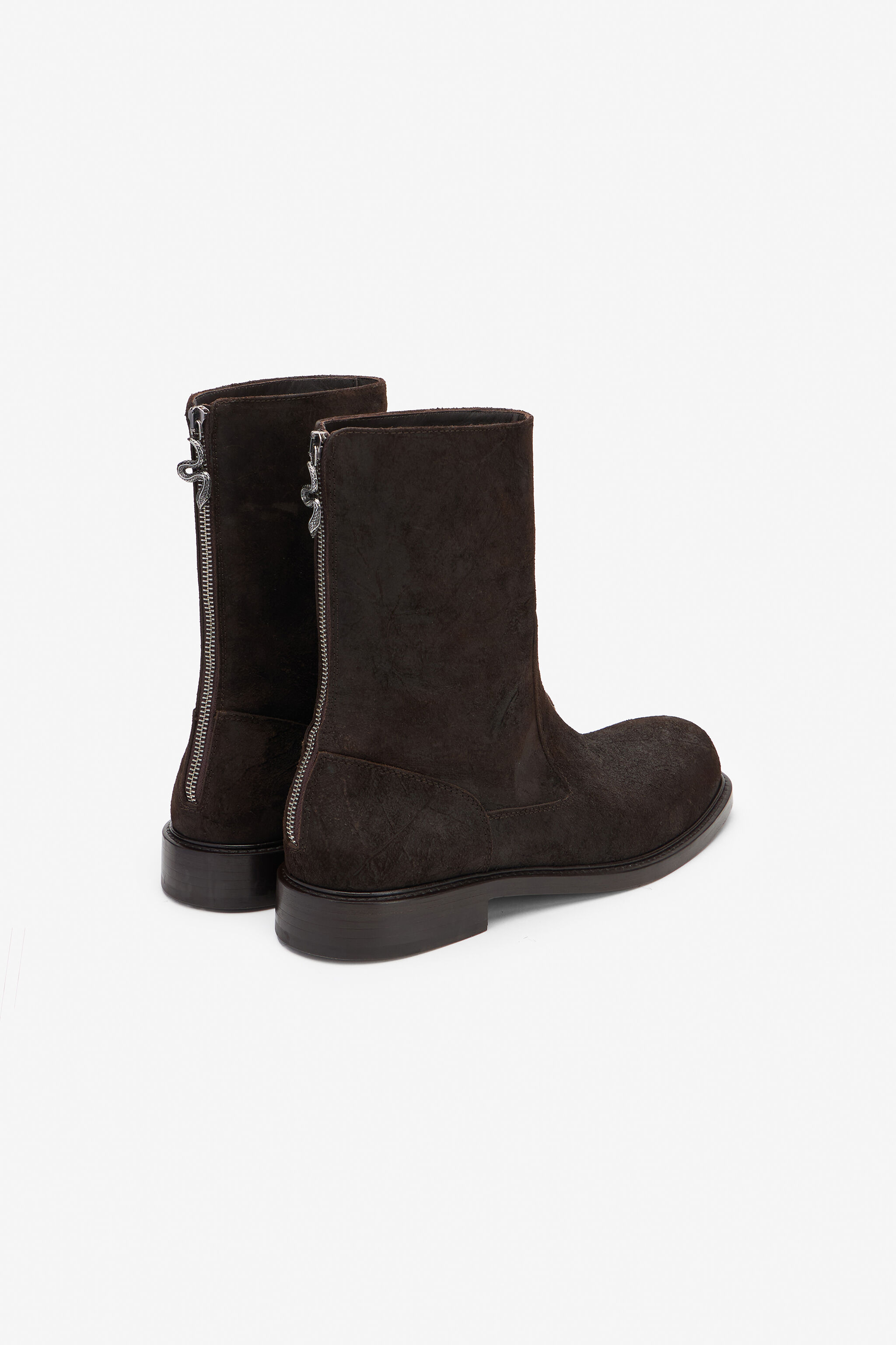RC Boot in Distressed Leather with Rear Zip RC Boot in Distressed Leather with Rear Zip BROWN XNS002-PZB56