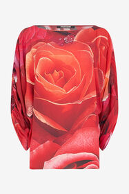 RC Pullover mit gerafften Ärmeln und Print Rose Rot UKT726-KWN48