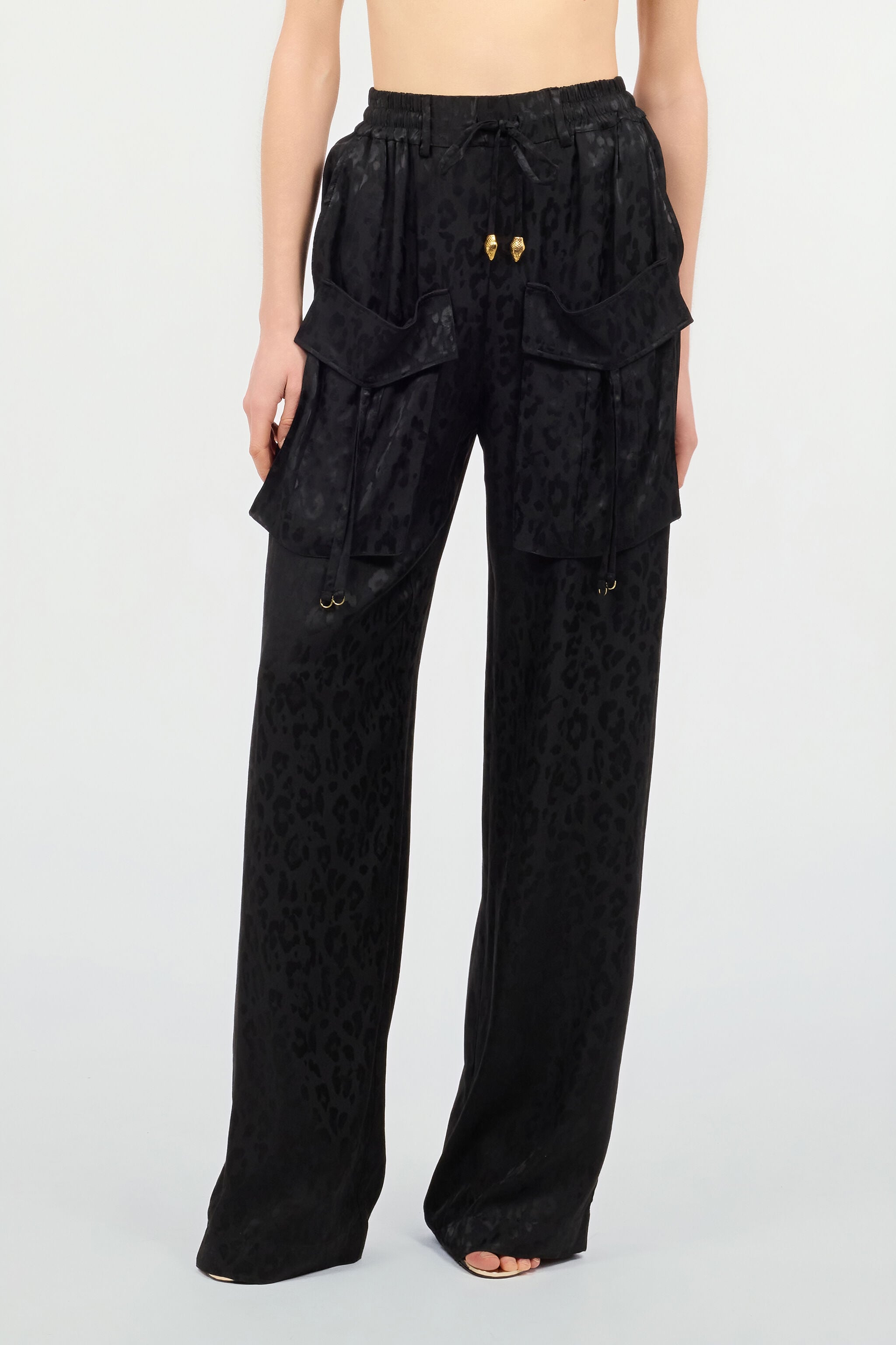 JC Pants With Solid-Color Jaguar Skin Print JC Pants With Solid-Color Jaguar Skin Print Black UFT087-UF126