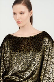RC Glossy Silk Animal-Print Kimono Dress BLACK/GOLD WKT180-FT061