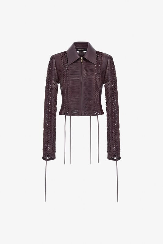 RC Dark Brown Woven Leather Bomber Jacket RC Dark Brown Woven Leather Bomber Jacket Purple SWP800-PN002