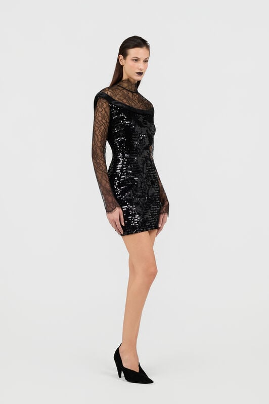 RC Robe en dentelle à sequins BLACK XWT121-FT075