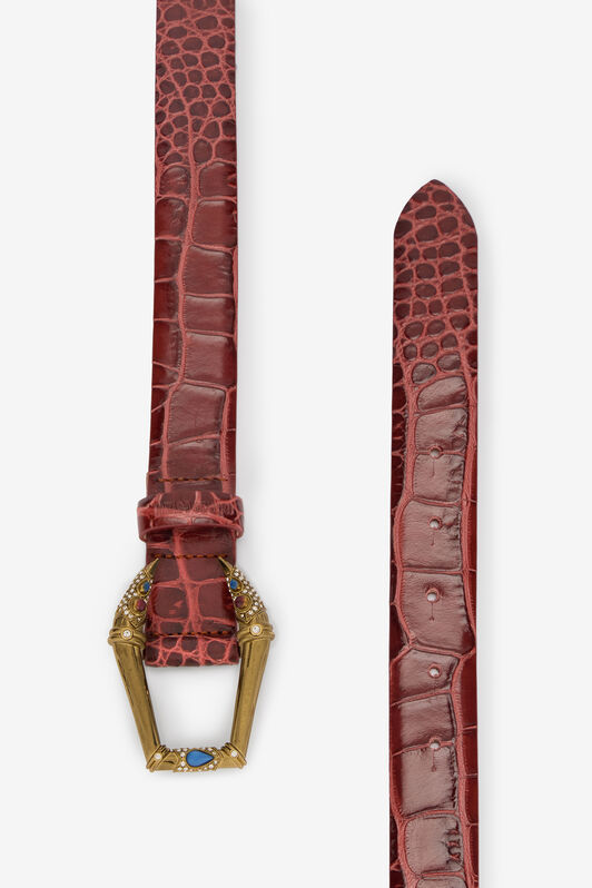 RC Crocodile-Effect Belt With Bejeweled Buckle RC Crocodile-Effect Belt With Bejeweled Buckle Brown VKC003-PZ579