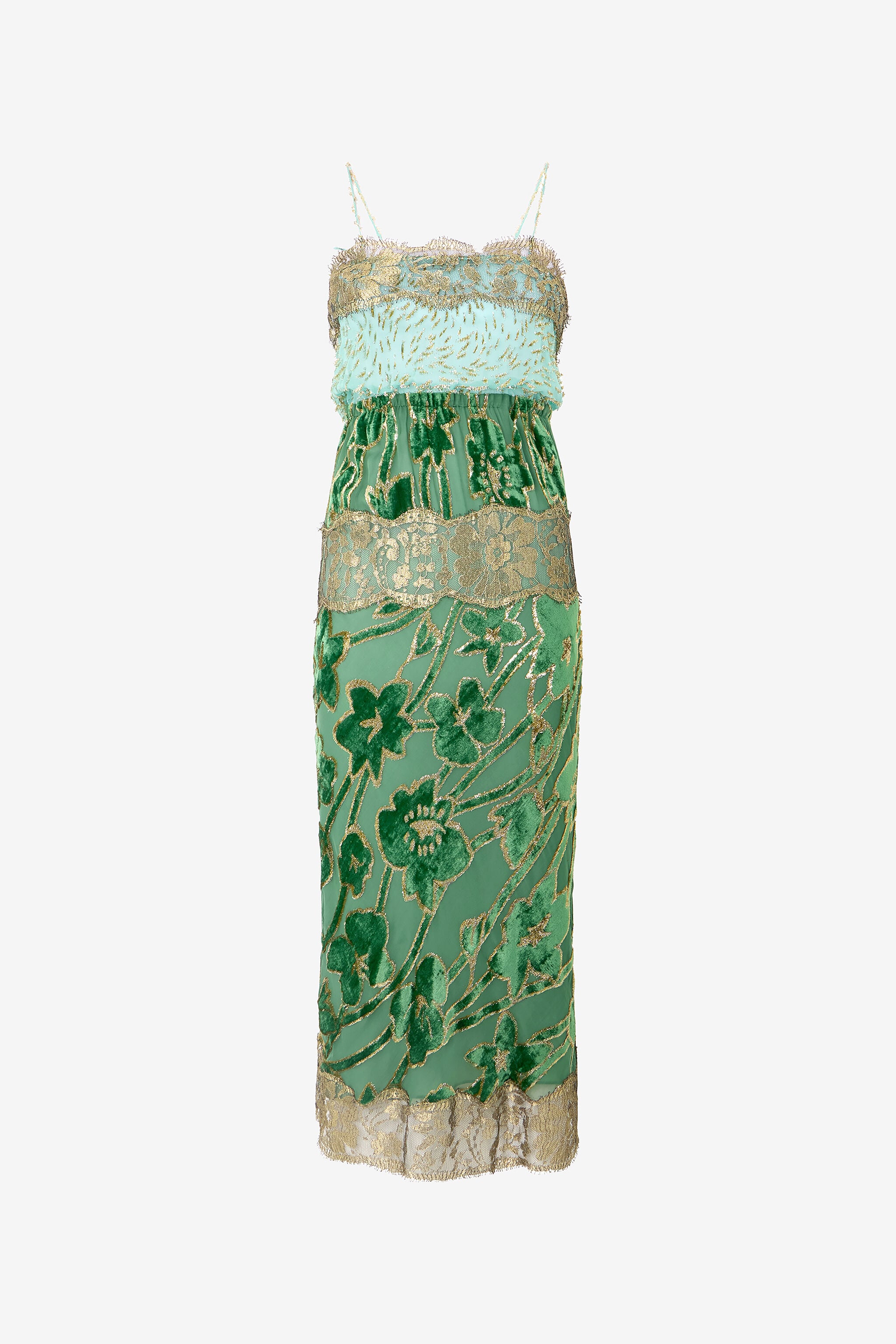 RC Long Silk Dress With Decorations VERDE/ORO VKT119-FC007