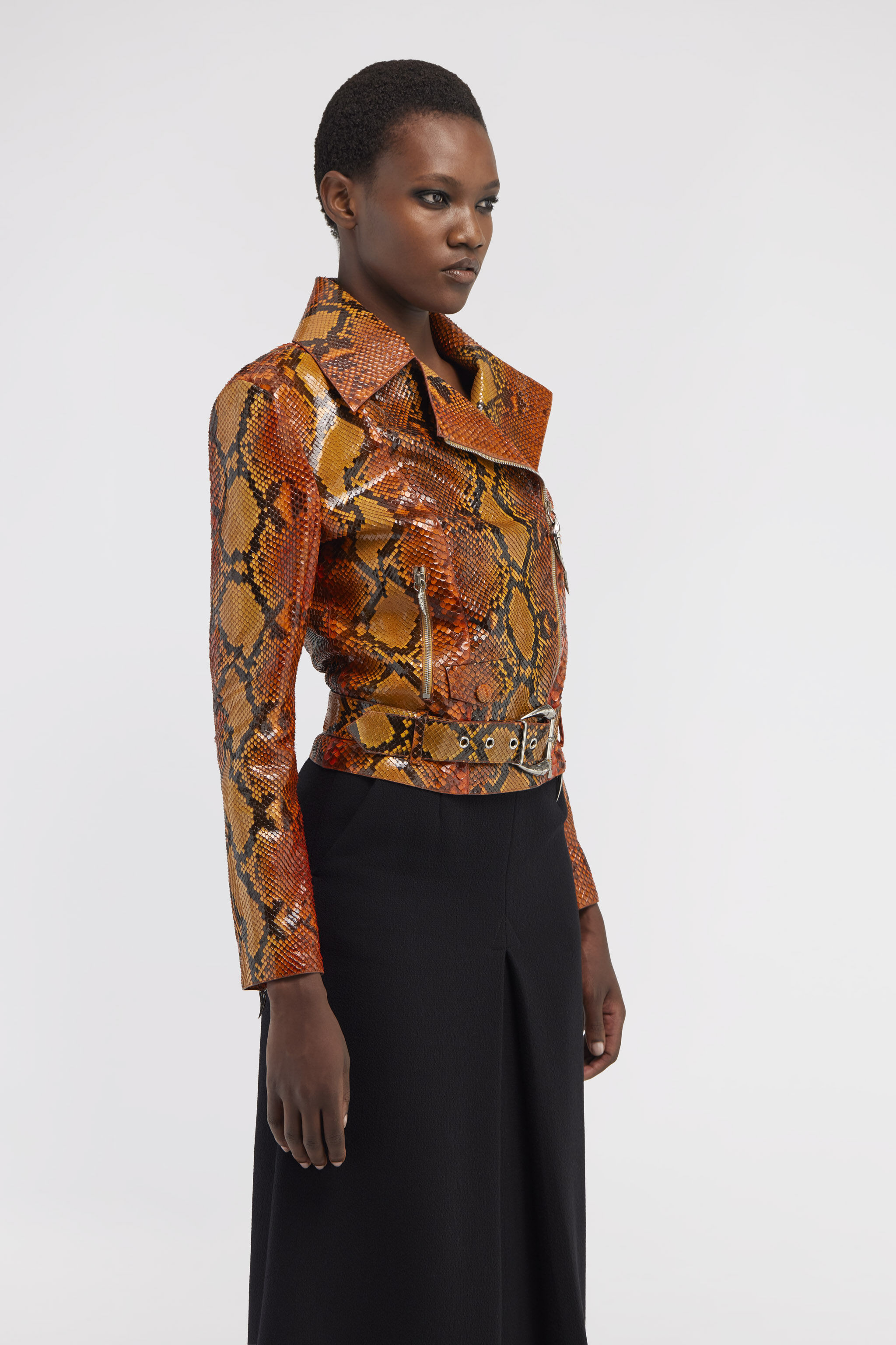 Snake leather jacket in Orange for Women | Roberto Cavalli®