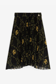 JU Filigree-Print Pleated Skirt Black RJT307-7GG84