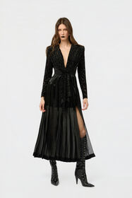RC Robe Midi Noire En Velours Dévoré  BLACK XWT110-VL009