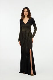 RC Long dress in black and gold with pleated skirt NERO/ORO VWM199-MO007