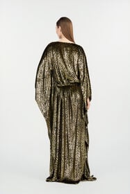 RC Glossy Silk Animal-Print Kimono Dress BLACK/GOLD WKT180-FT061