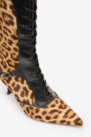 RC Pointed Lace-Up Boots With Leopard Skin Brown VKS017-PZA92
