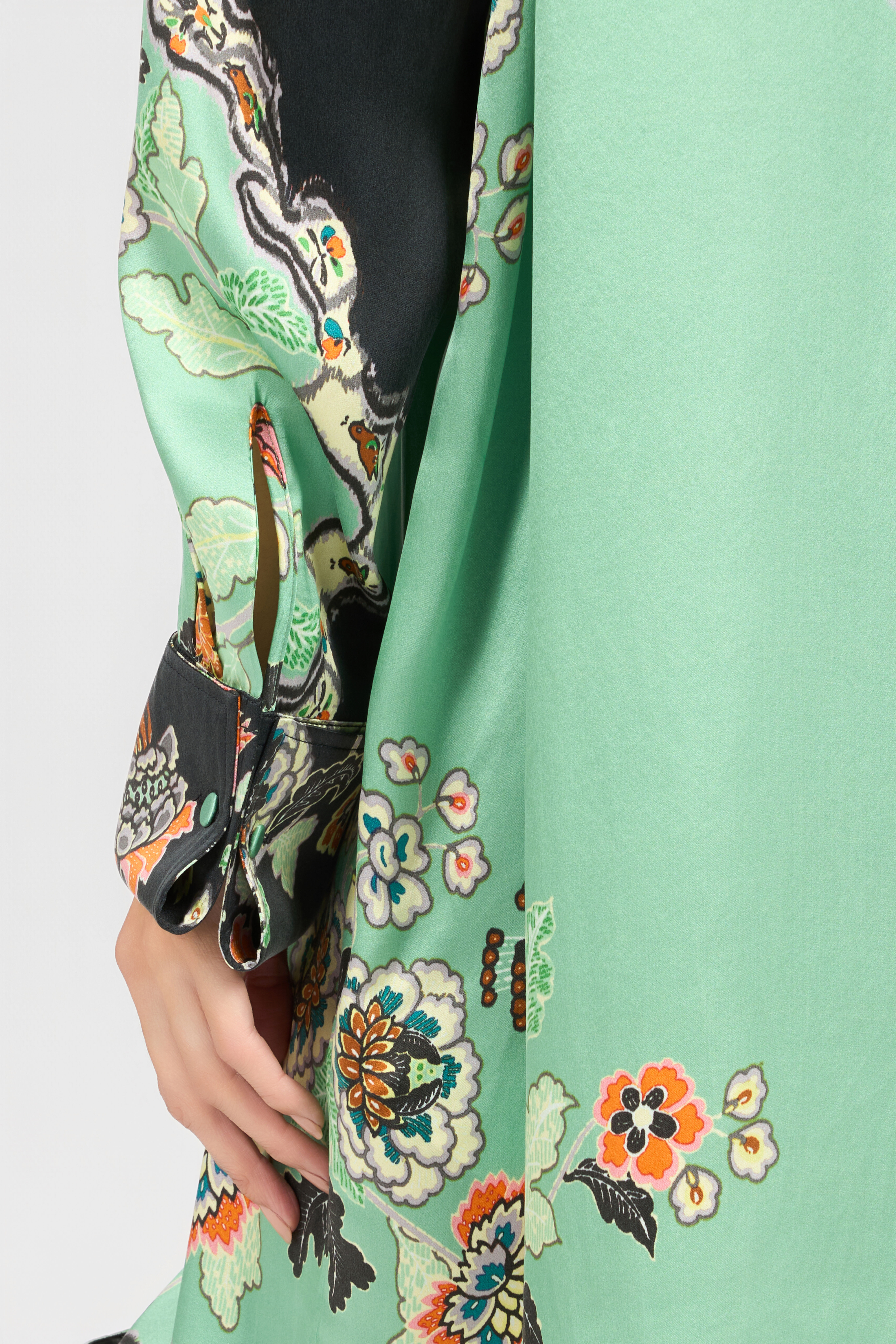 RC Kimono Print Silk Dress RC Kimono Print Silk Dress GREEN/BLACK XQT156-OZT25
