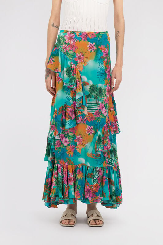 RC Hawaii Print Long Skirt RC Hawaii Print Long Skirt Light blue SKT301-7HI84