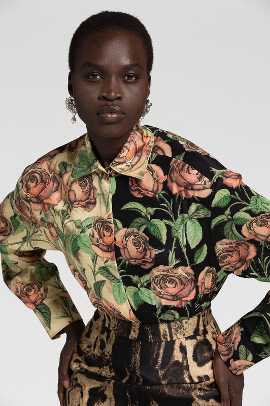 RC Rose-Print Silk Shirt AVORIO/ROSA ANT. PWT704-4QF35