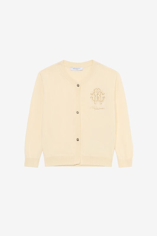 JU Light Yellow Cardigan With Monogram RC MILKY WHITE UJM60B-MG001
