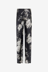 RC Silk Trousers with Fiammingo Flowers Print BLACK/GREY XWT201-SZT77