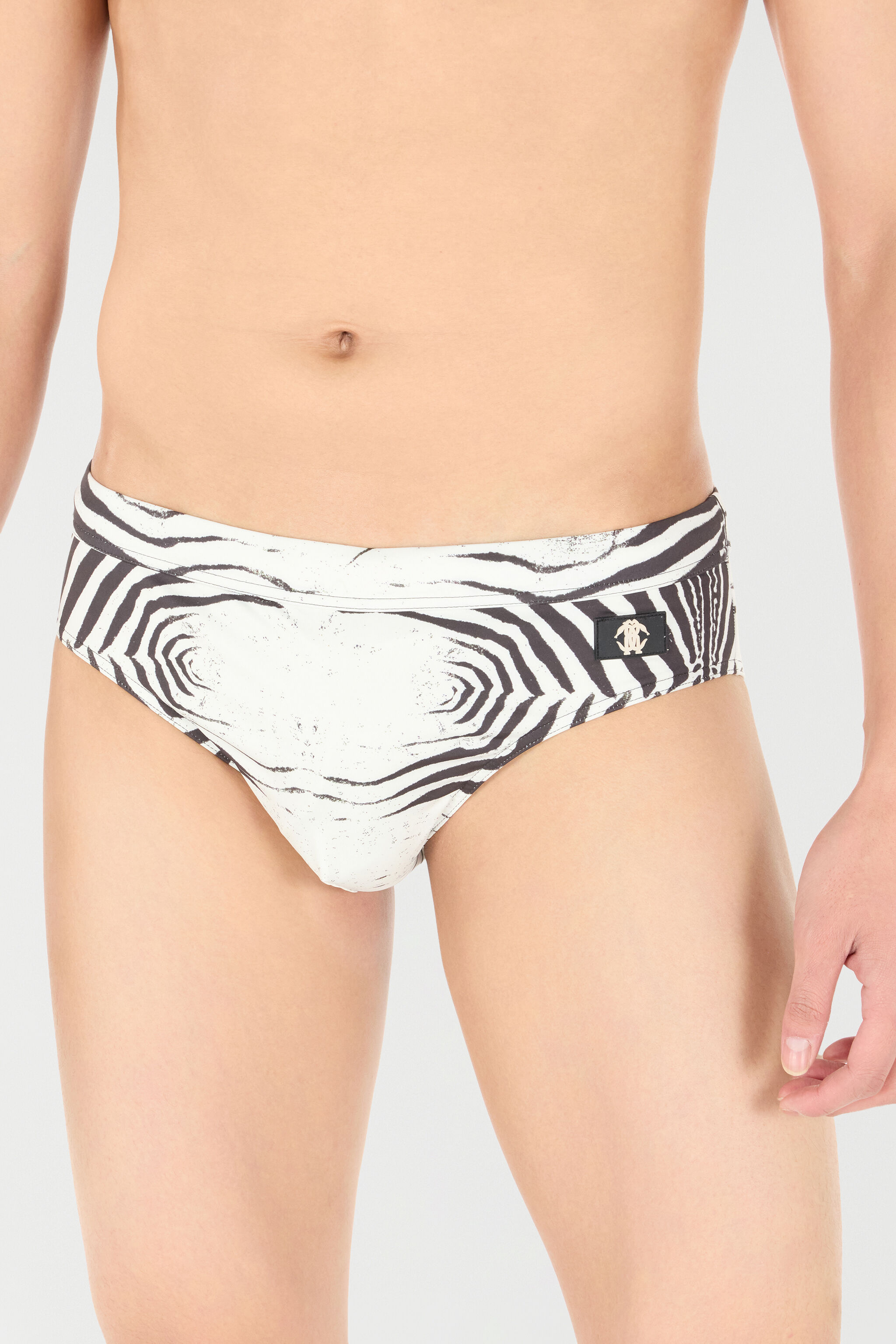 Zebra-Print Swim Briefs in Black/White for Men | Roberto Cavalli®