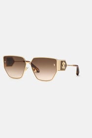 RC Sunglasses with wide shape front, metal fangs embellishment Marron ALD026-ID183