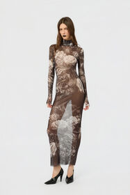 RC Laminated Tulle Dress With Fiammingo Flowers Print BLACK /DARK GREY LAM XWT134-TLT77