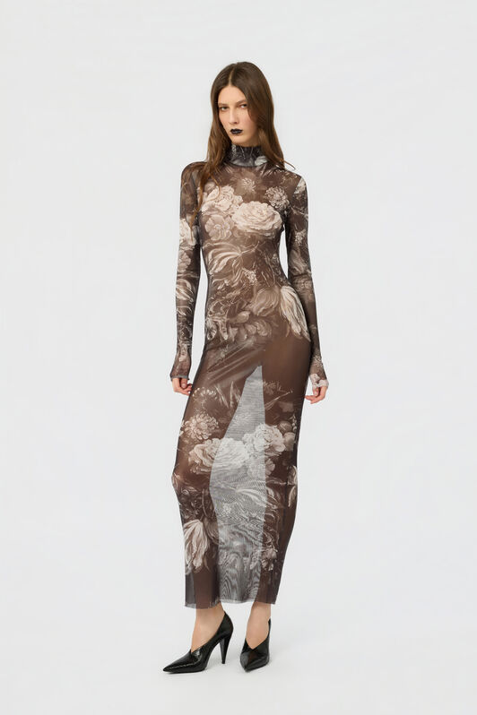 RC Laminated Tulle Dress With Fiammingo Flowers Print BLACK /DARK GREY LAM XWT134-TLT77