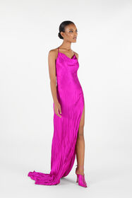 RC Vestido Largo de Seda Arrugada Fucsia UWT125-SE045