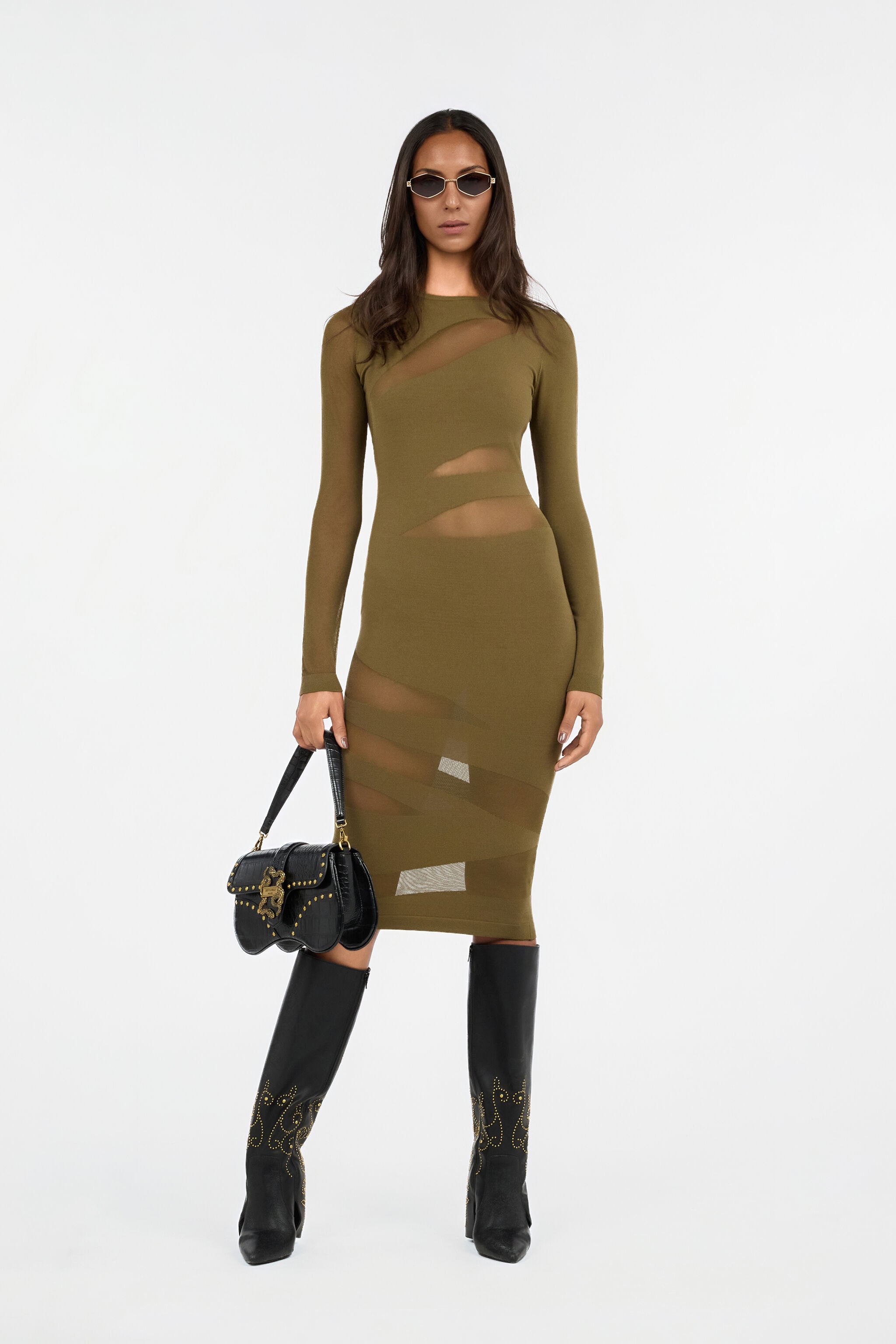 JC Midi Dress With Sheer Cut-Out Detail JC Midi Dress With Sheer Cut-Out Detail VERDE 185 VFT259-VF406