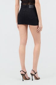 RC Black Denim Mini Skirt With Snake Embroidery BLACK SOJ30A-DN001
