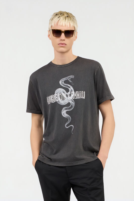 RC Grey T-Shirt With Snake Logo Print RC Grey T-Shirt With Snake Logo Print BLACK ROT60D-JD055