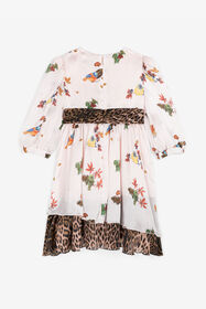 JU Bird And Leopard-Print Silk Dress Pink RJT10U-2NH91