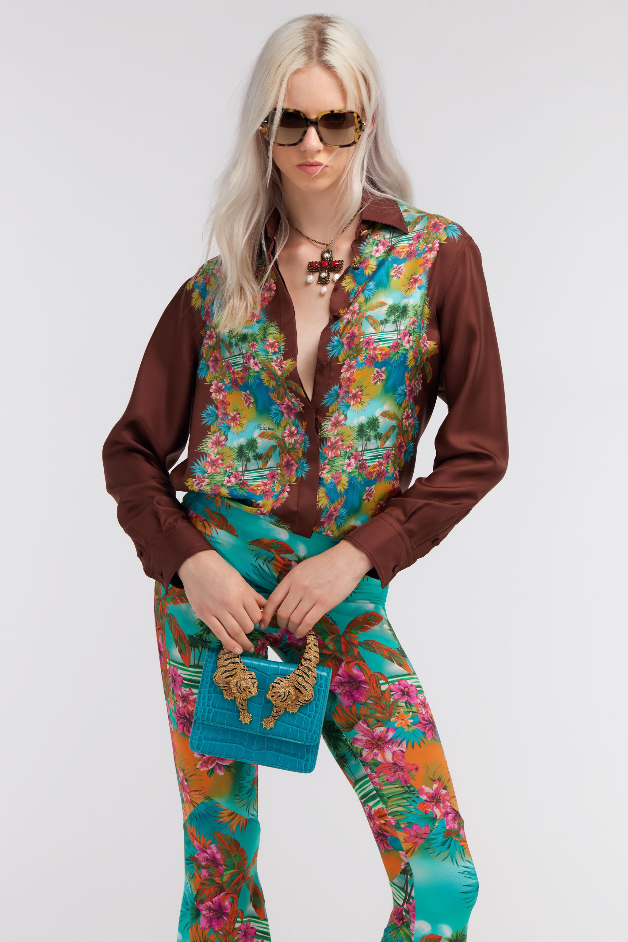 RC Hawaii print shirt Dark brown/Light blue SKT704-4QL29