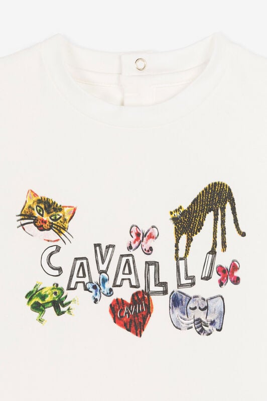 JU T-Shirt mit Logo und Wildtier-Print JU T-Shirt mit Logo und Wildtier-Print BIANCO LATTE PJT676-JV025