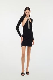 RC Mini Dress With Cut-Out And Bejeweled Neckline Black UKR161-JE034
