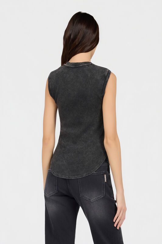 JC Geripptes Top in Schwarz mit C-Logo BLACK UFT127-UF181