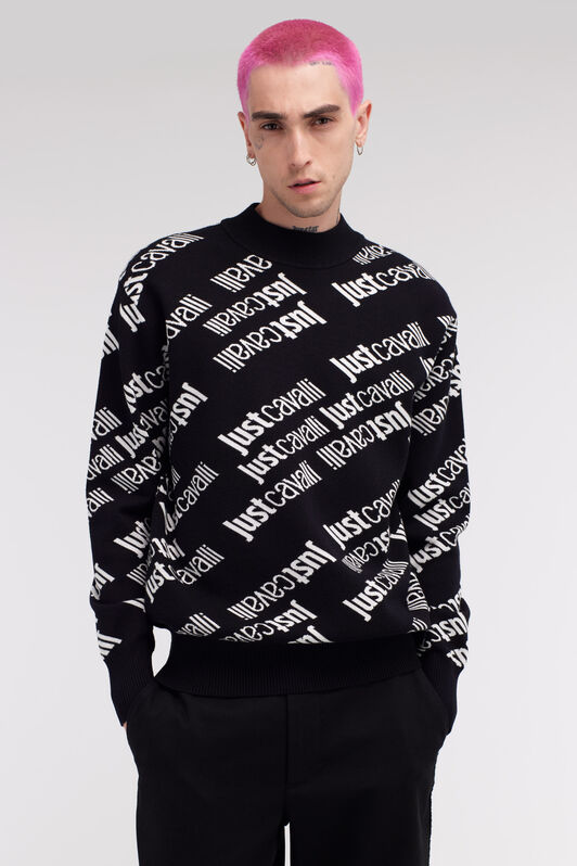 JC Just Cavalli Logo Jacquard Pullover JC Just Cavalli Logo Jacquard Pullover Negro/Blanco RRM657-RR151