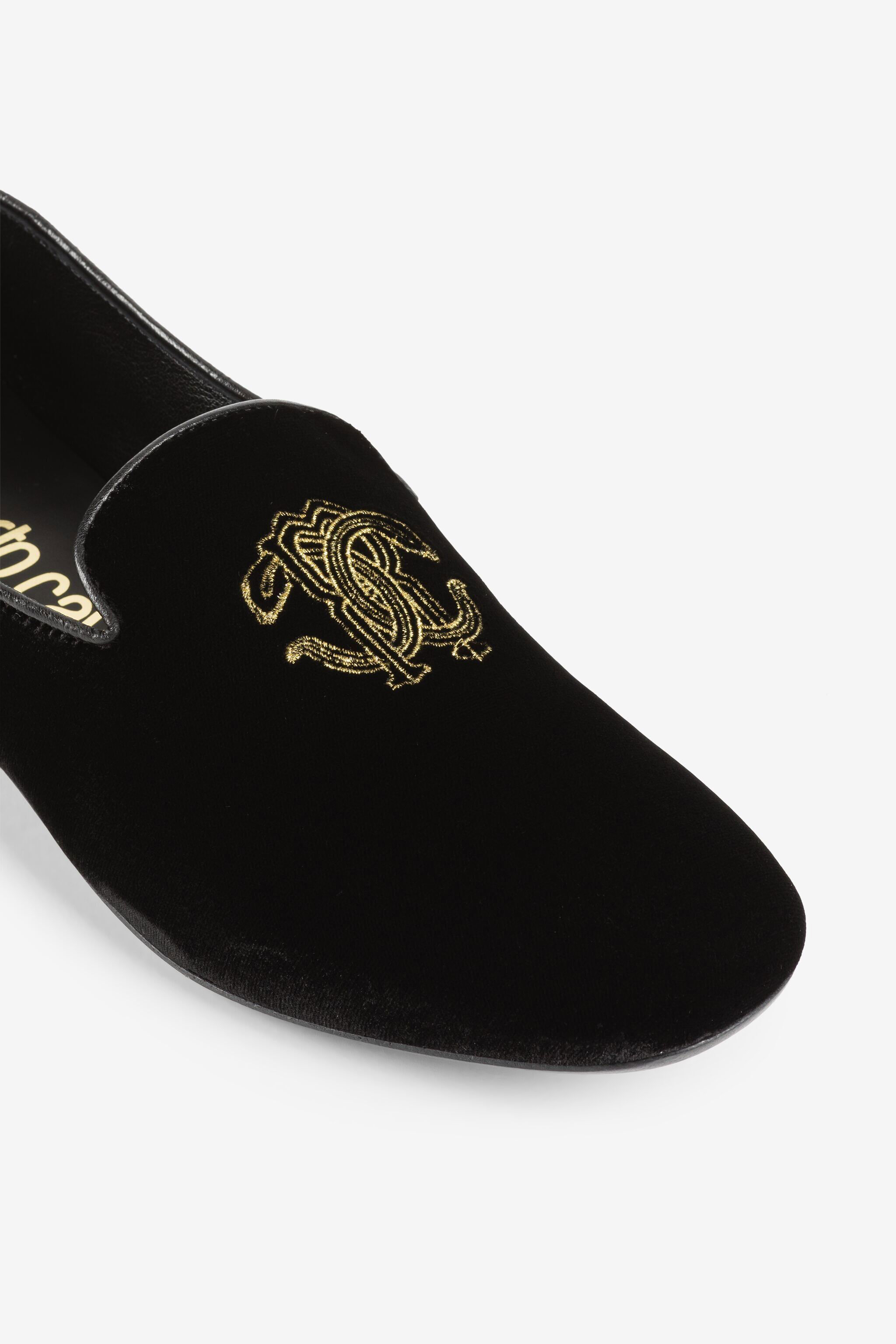 RC Loafers aus Samt mit Schlangenstickerei RC Loafers aus Samt mit Schlangenstickerei Schwarz PKS001-PZA95